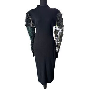 Almost Famous Ribbed Midi Dress Womens 2X Black Goth Romantic Sheer Floral